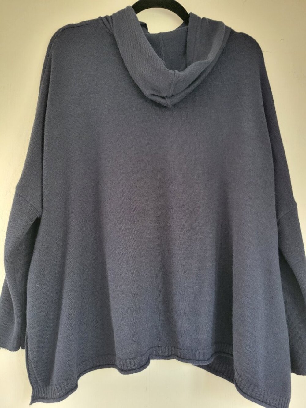 Coastal Boho Hooded Poncho Sweater Navy Oversized Open Side Mersea Lagenlook - Picture 3 of 9